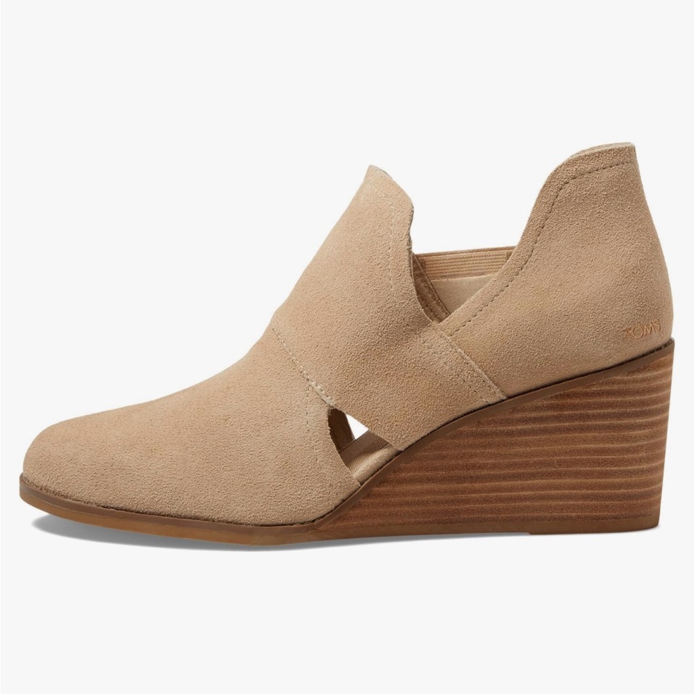 TOMS Suede Wedge Bootie Kallie‎ Cutout Oatmeal Tan Leather 7